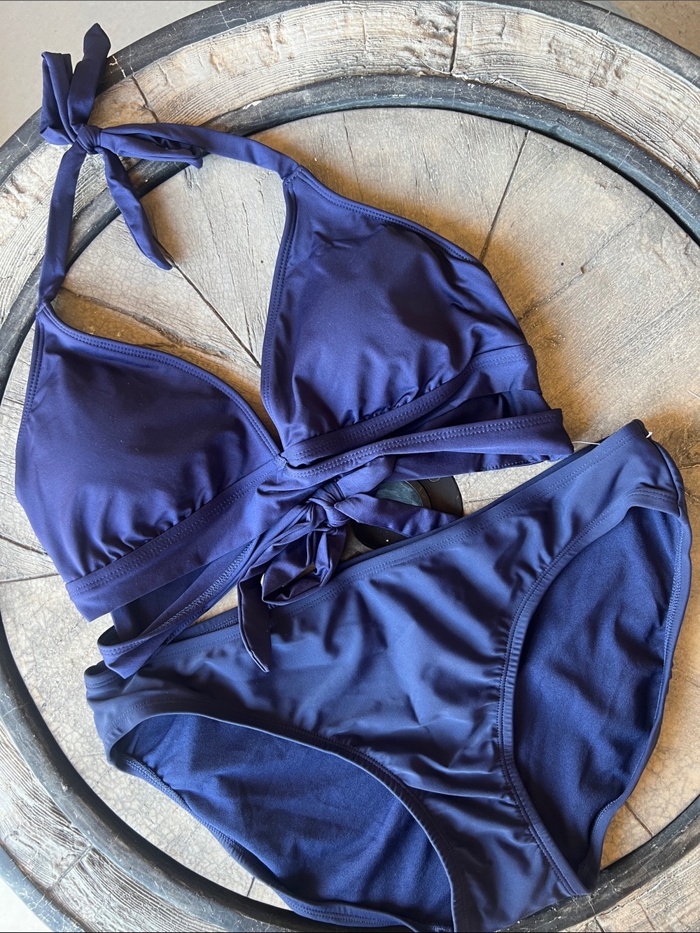 Women's Navy Halter Wrap Bikini Set Large B45 - Picture 2 of 8